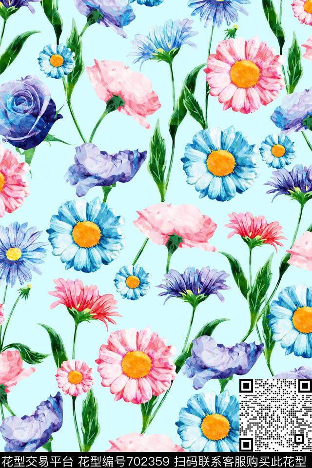 手绘花卉女装花卉女装数码印花华亿平台下载（图片编号: 702359） - 瓦栏（Walan）
