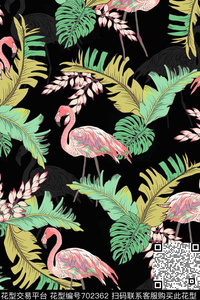 花鸟火烈鸟趣味数码印花华亿平台下载（图片编号: 702362） - 瓦栏（Walan）