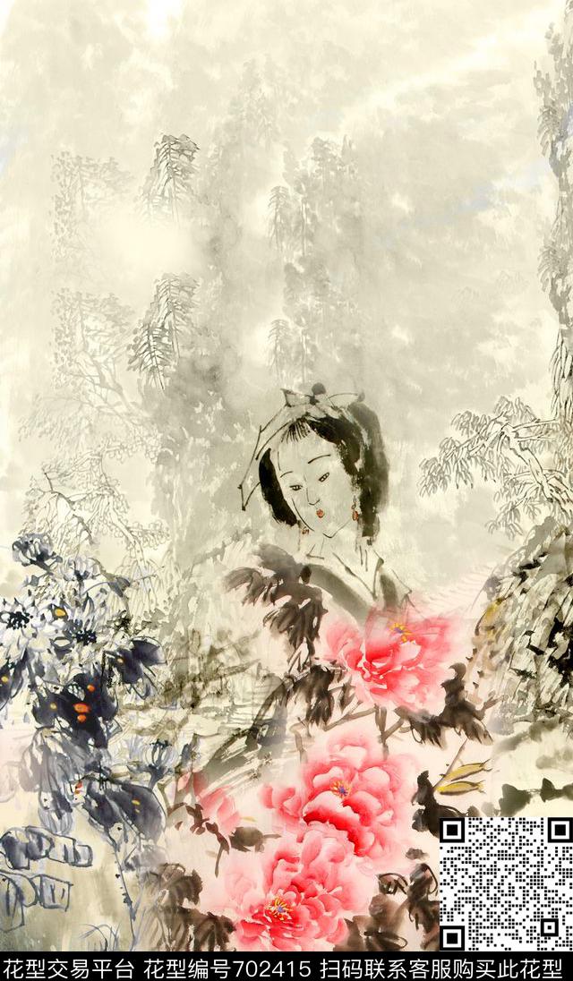 水墨国画风景数码印花华亿平台下载（图片编号: 702415） - 瓦栏（Walan）