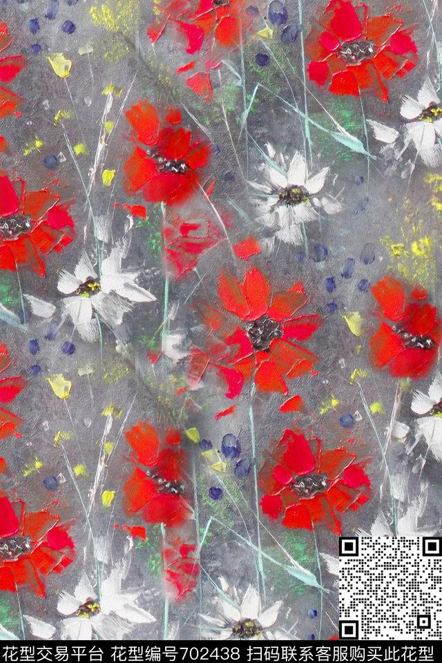 抽象油画红花色彩肌理数码印花华亿平台下载（图片编号: 702438） - 瓦栏（Walan）