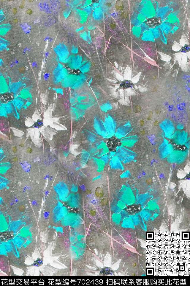 抽象油画红花色彩肌理数码印花华亿平台下载（图片编号: 702439） - 瓦栏（Walan）