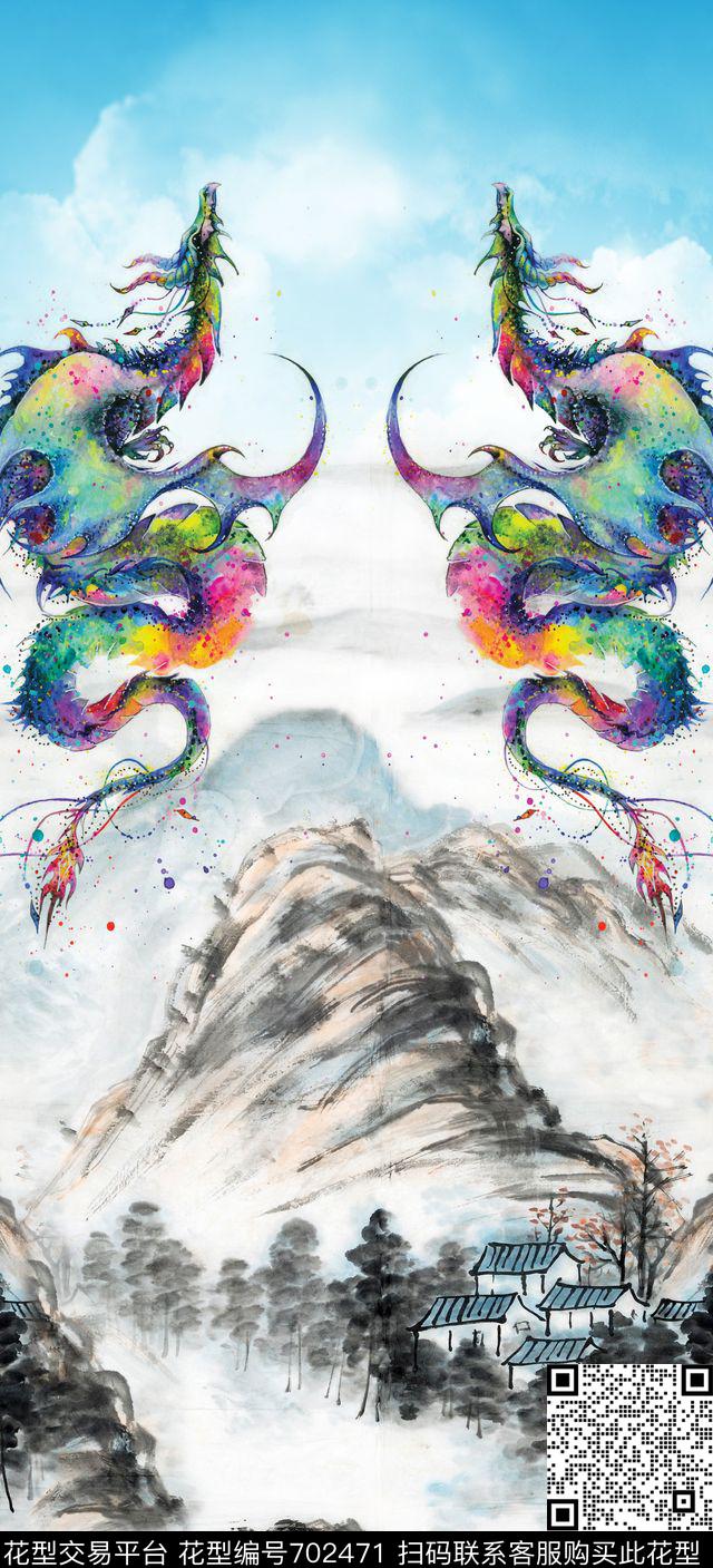 国画山水画民族风数码印花华亿平台下载（图片编号: 702471） - 瓦栏（Walan）