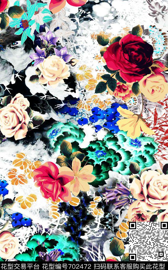 中国风国画花朵大花数码印花华亿平台下载（图片编号: 702472） - 瓦栏（Walan）