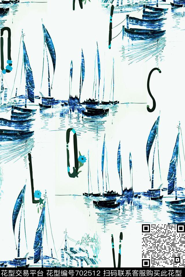 字母帆船趣味数码印花华亿平台下载（图片编号: 702512） - 瓦栏（Walan）