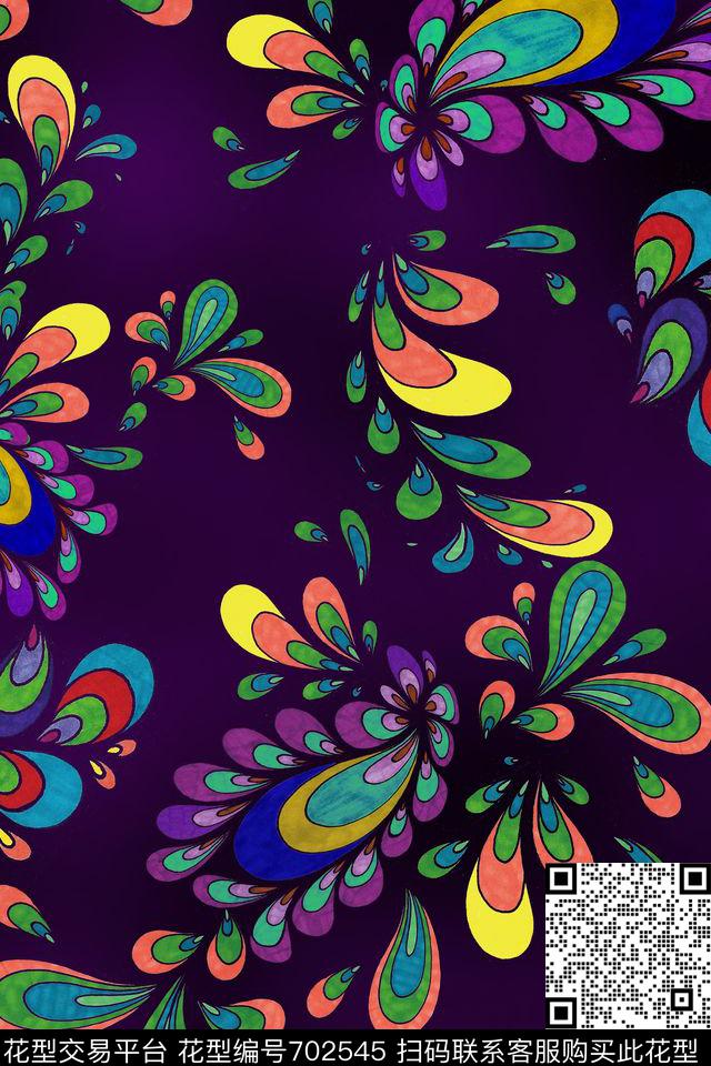 水滴羽毛牡丹数码印花华亿平台下载（图片编号: 702545） - 瓦栏（Walan）