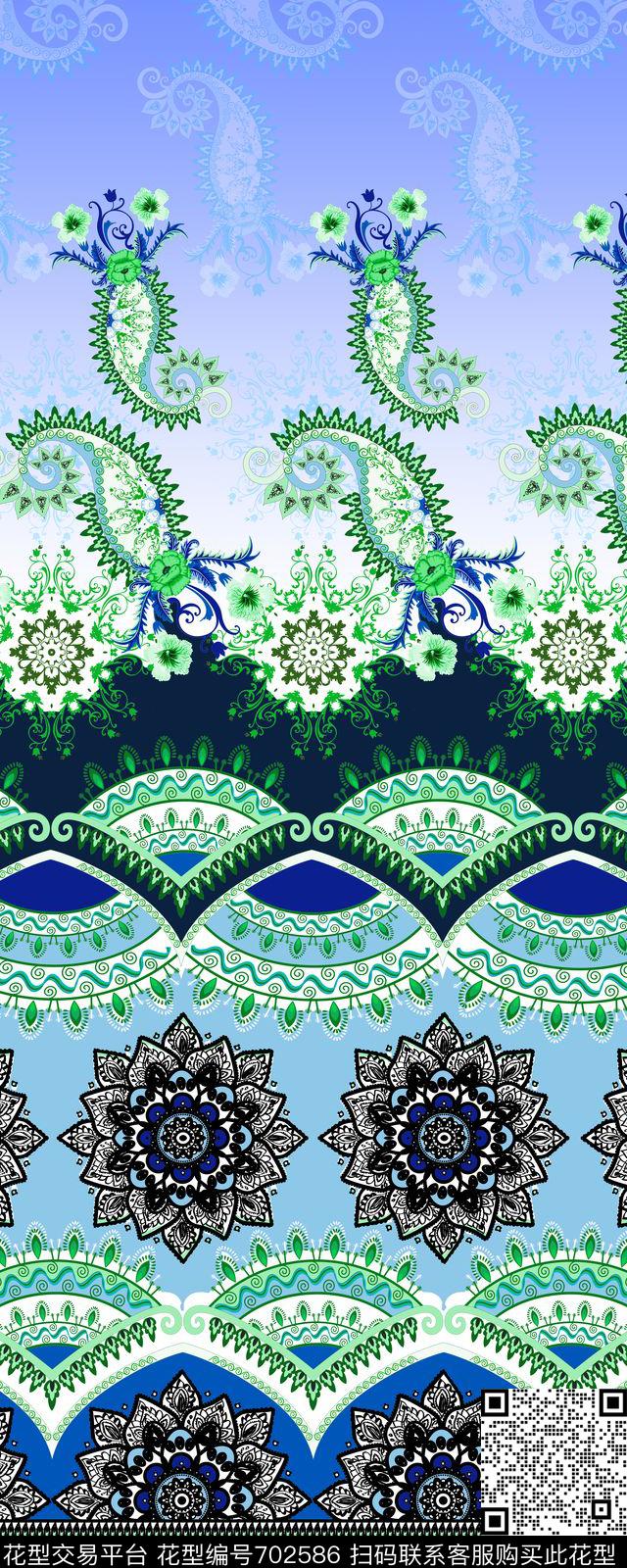 民族风单边定位曼陀罗数码印花华亿平台下载（图片编号: 702586） - 瓦栏（Walan）
