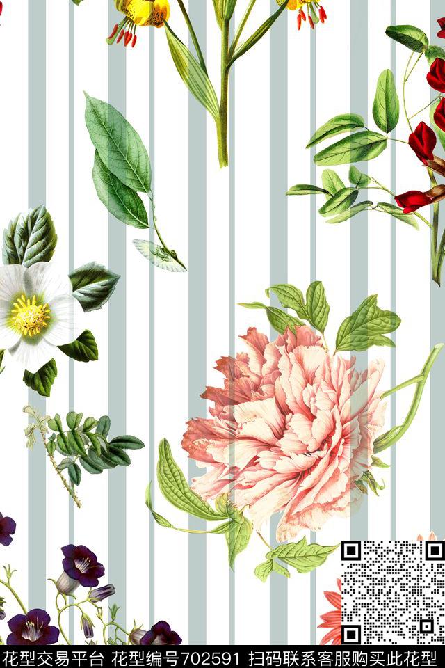 小碎花复古条纹数码印花华亿平台下载（图片编号: 702591） - 瓦栏（Walan）