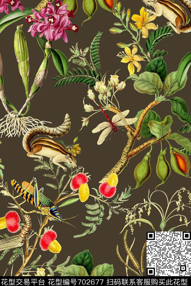时尚手绘花卉数码印花华亿平台下载（图片编号: 702677） - 瓦栏（Walan）