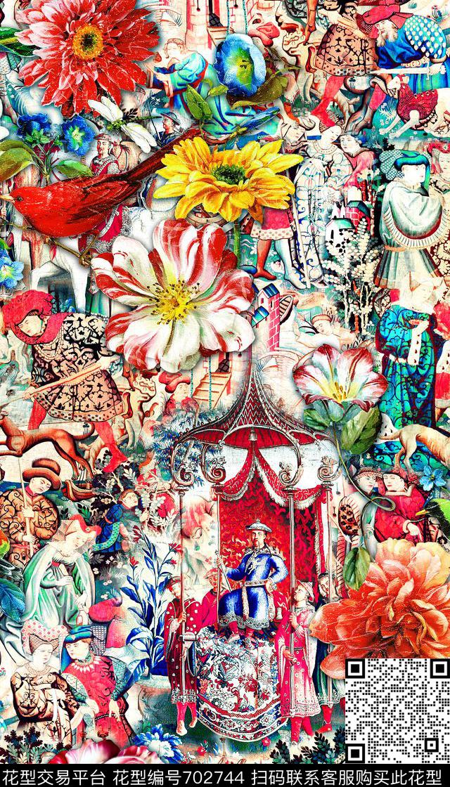 欧式宫廷风花卉数码印花华亿平台下载（图片编号: 702744） - 瓦栏（Walan）