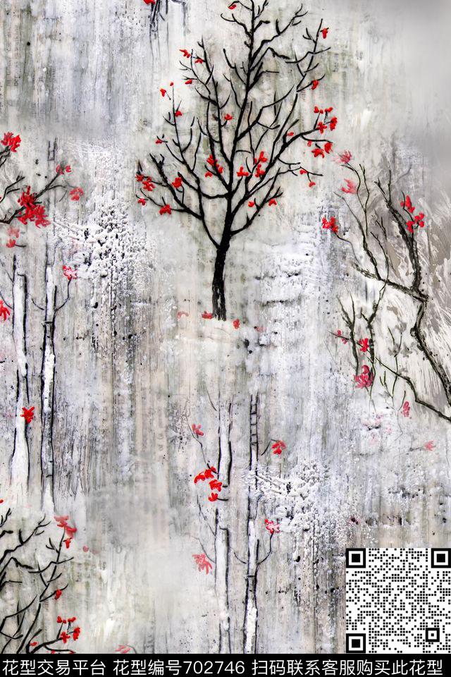 刺绣肌理树枝数码印花华亿平台下载（图片编号: 702746） - 瓦栏（Walan）