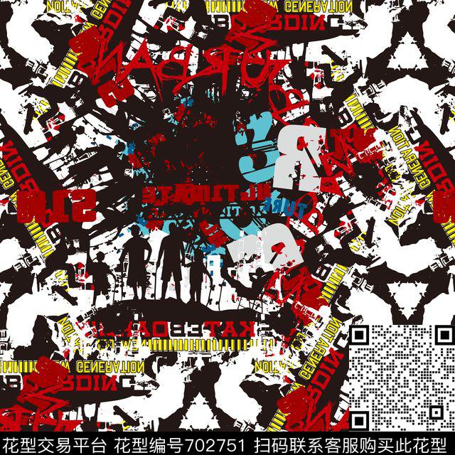 字母涂鸦人物传统印花华亿平台下载（图片编号: 702751） - 瓦栏（Walan）