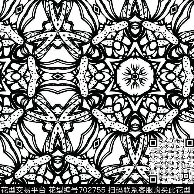 工笔画巴洛克波西米亚传统印花华亿平台下载（图片编号: 702755） - 瓦栏（Walan）