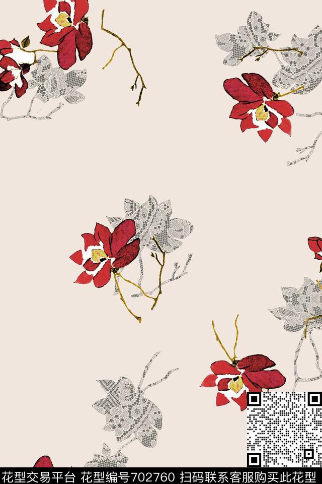 大花牡丹玫瑰数码印花华亿平台下载（图片编号: 702760） - 瓦栏（Walan）