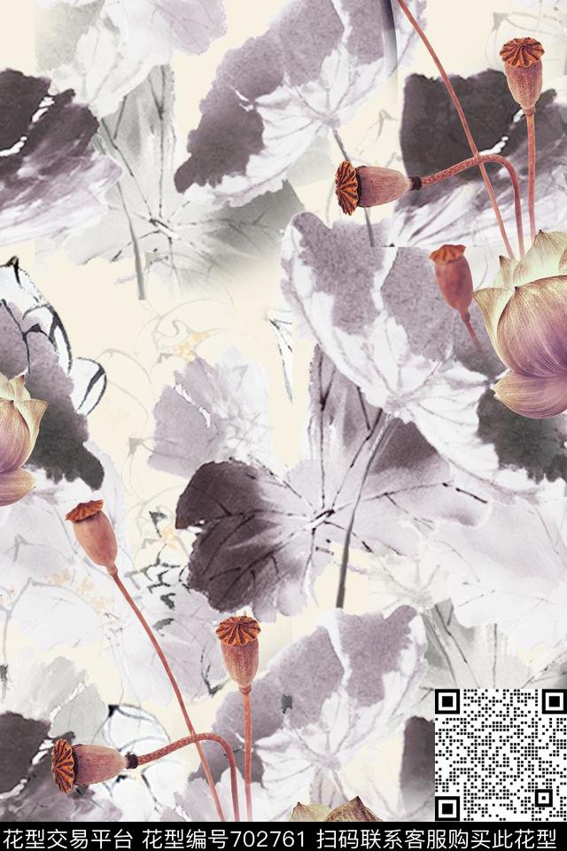 大花牡丹玫瑰数码印花华亿平台下载（图片编号: 702761） - 瓦栏（Walan）