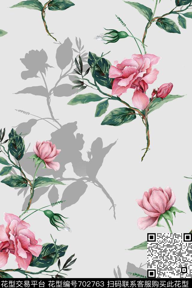 大花牡丹玫瑰数码印花华亿平台下载（图片编号: 702763） - 瓦栏（Walan）