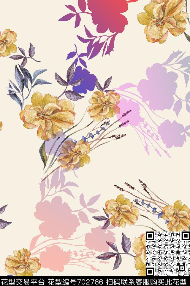 大花牡丹玫瑰数码印花华亿平台下载（图片编号: 702766） - 瓦栏（Walan）