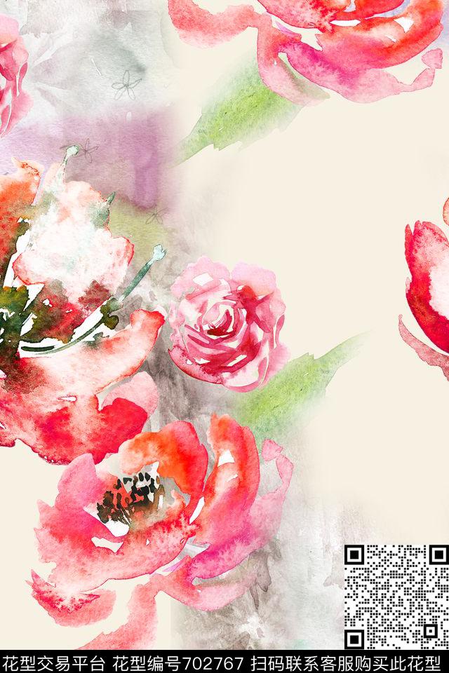 乱花大花花朵数码印花华亿平台下载（图片编号: 702767） - 瓦栏（Walan）