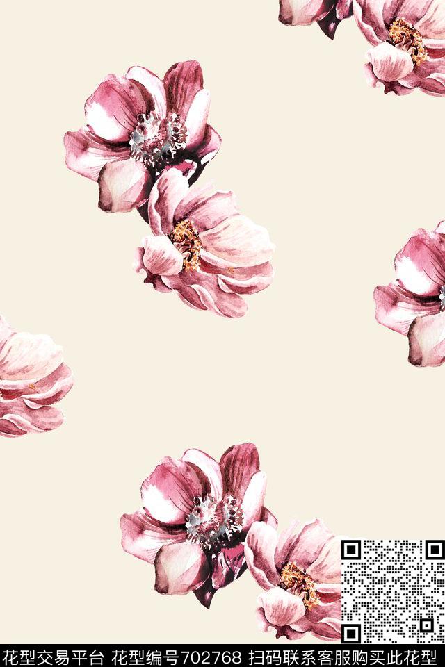 大花牡丹玫瑰数码印花华亿平台下载（图片编号: 702768） - 瓦栏（Walan）