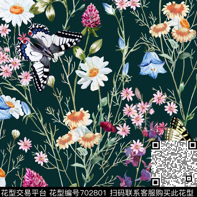 花卉水彩手绘数码印花华亿平台下载（图片编号: 702801） - 瓦栏（Walan）