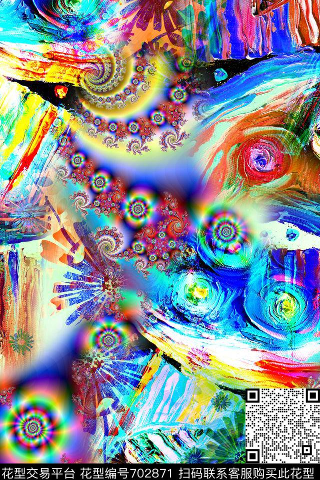 抽象满版混搭数码印花华亿平台下载（图片编号: 702871） - 瓦栏（Walan）