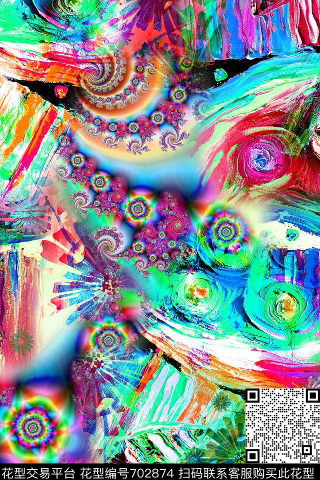 抽象满版混搭数码印花华亿平台下载（图片编号: 702874） - 瓦栏（Walan）