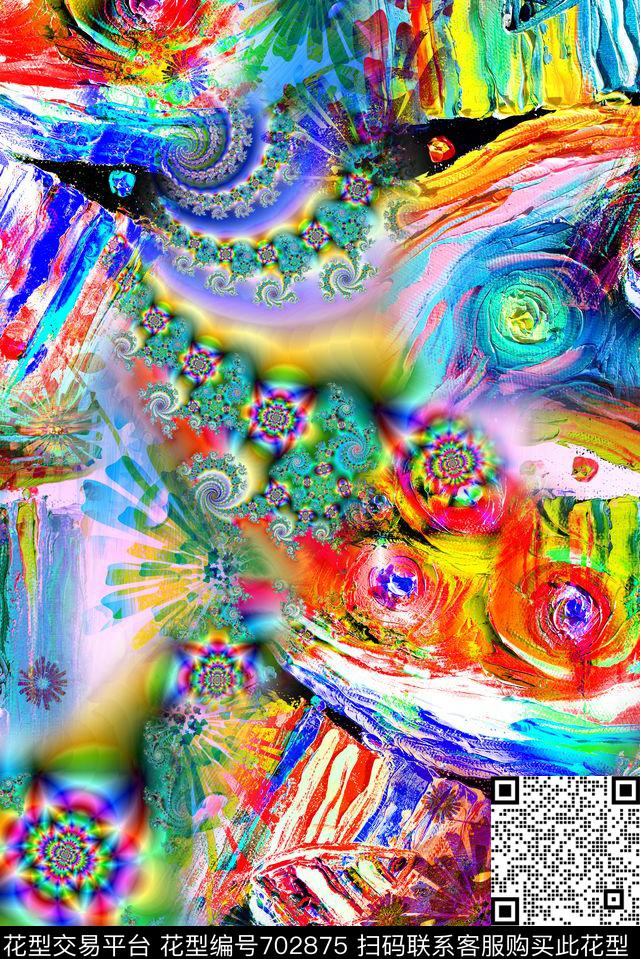 抽象满版混搭数码印花华亿平台下载（图片编号: 702875） - 瓦栏（Walan）