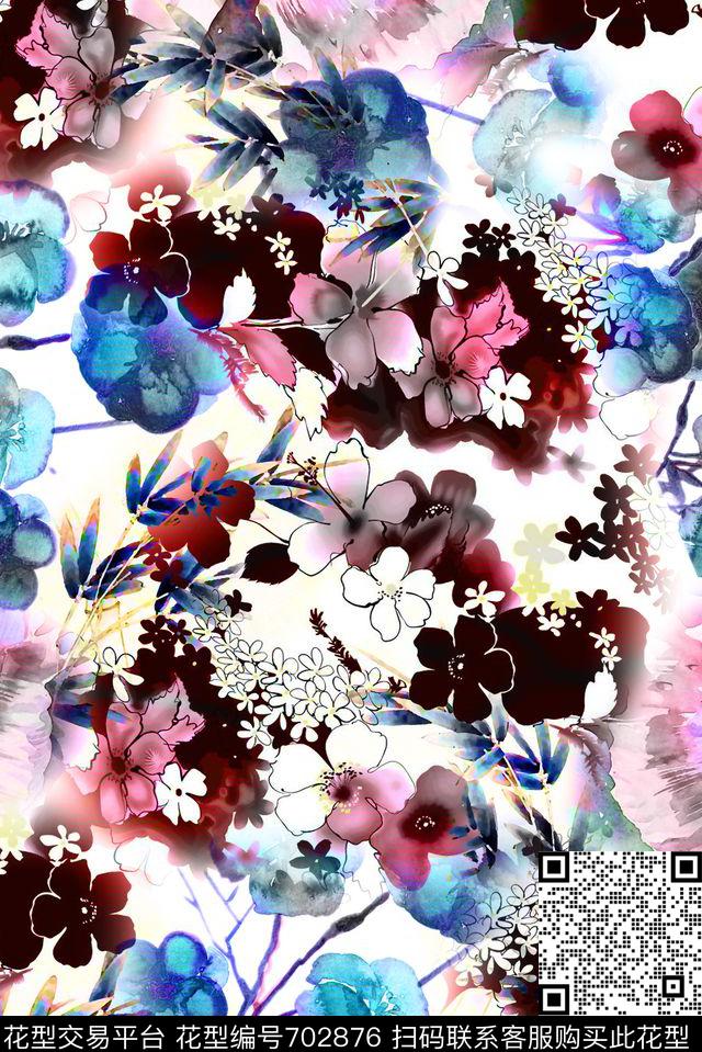 花卉满版清晰数码印花华亿平台下载（图片编号: 702876） - 瓦栏（Walan）