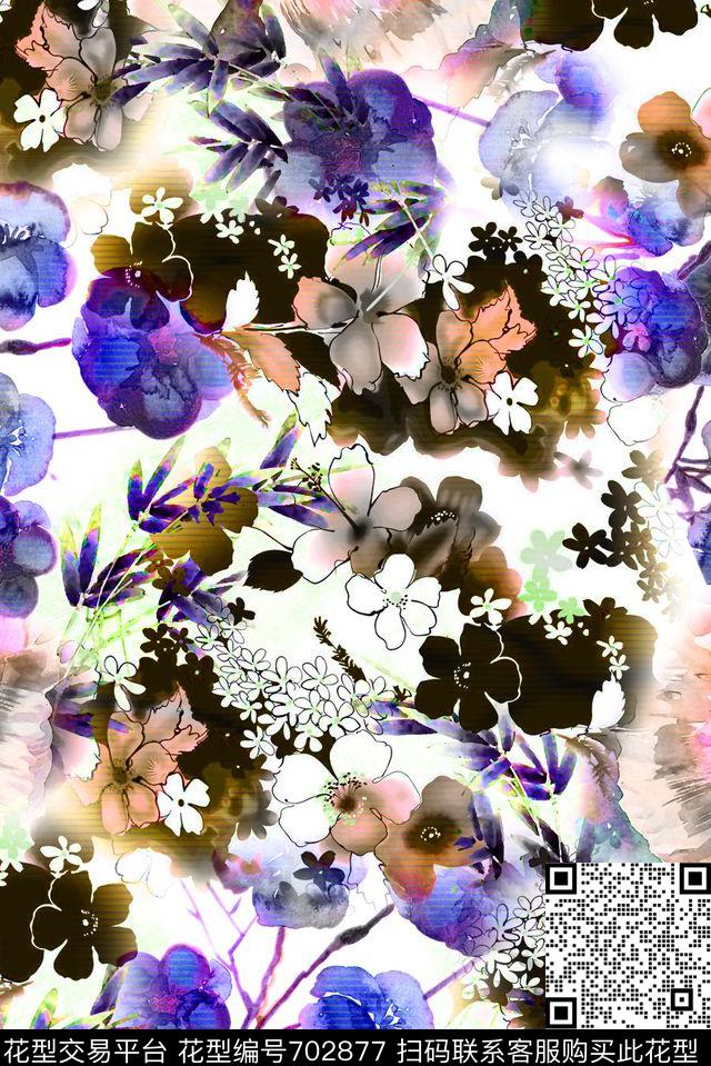 花卉满版清晰数码印花华亿平台下载（图片编号: 702877） - 瓦栏（Walan）