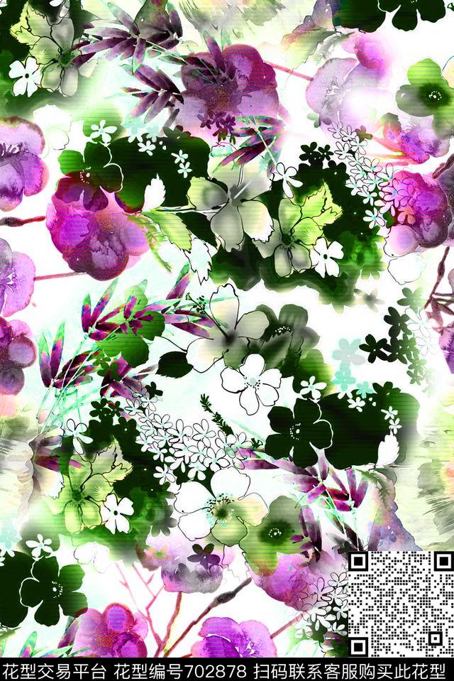 花卉满版清晰数码印花华亿平台下载（图片编号: 702878） - 瓦栏（Walan）