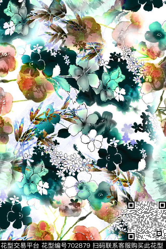 花卉满版清晰数码印花华亿平台下载（图片编号: 702879） - 瓦栏（Walan）