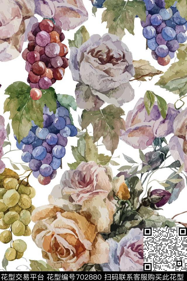 郁金香葡萄小碎花大花数码印花华亿平台下载（图片编号: 702880） - 瓦栏（Walan）