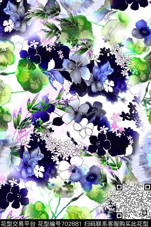 花卉满版清晰数码印花华亿平台下载（图片编号: 702881） - 瓦栏（Walan）
