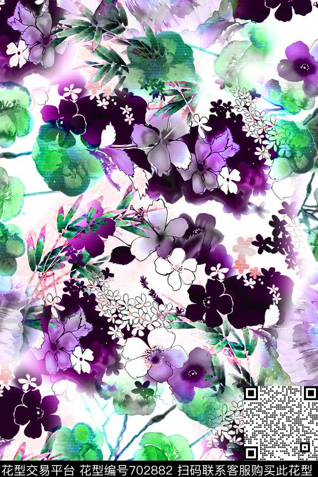 花卉满版清晰数码印花华亿平台下载（图片编号: 702882） - 瓦栏（Walan）