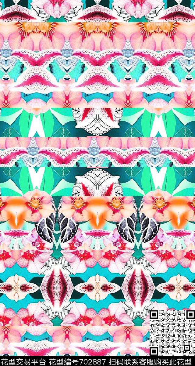 花卉满版花变形状数码印花华亿平台下载（图片编号: 702887） - 瓦栏（Walan）