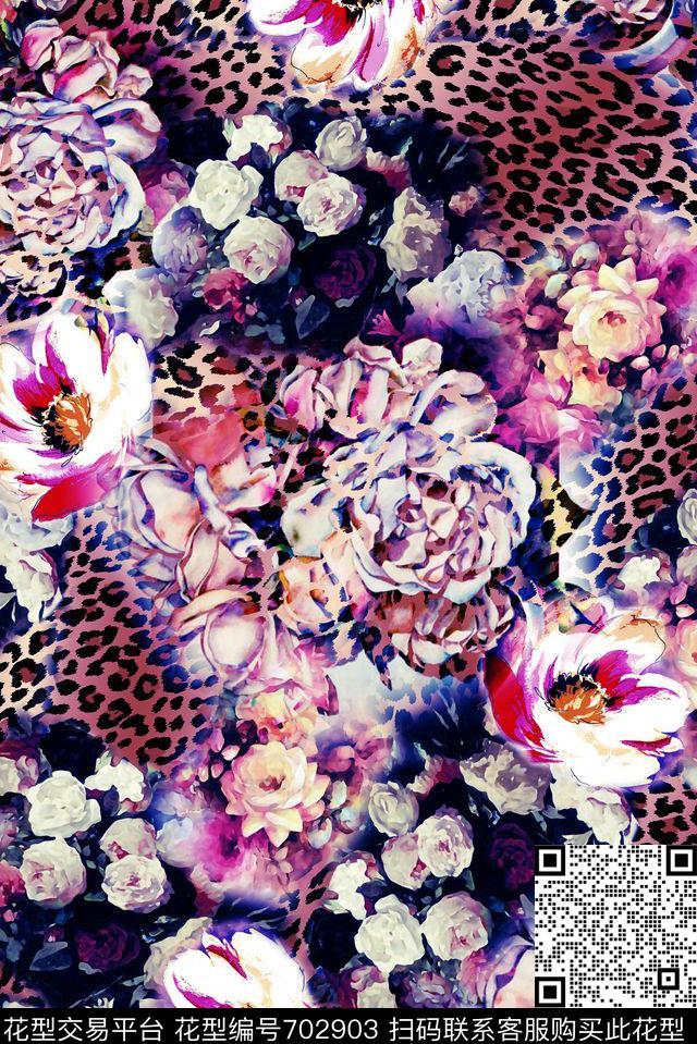 花卉满版动物纹数码印花华亿平台下载（图片编号: 702903） - 瓦栏（Walan）