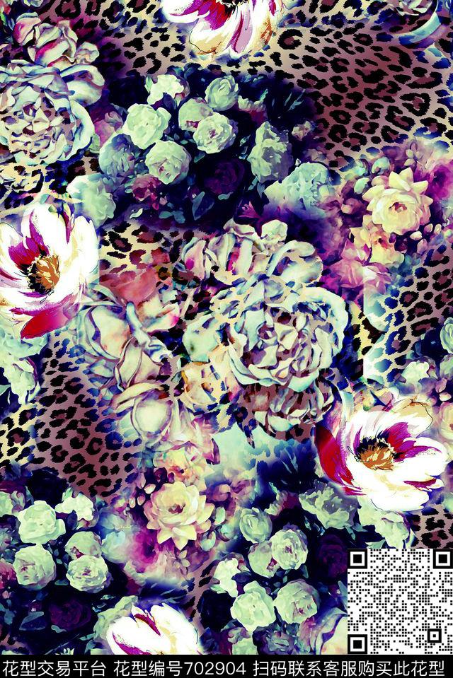 花卉满版动物纹数码印花华亿平台下载（图片编号: 702904） - 瓦栏（Walan）