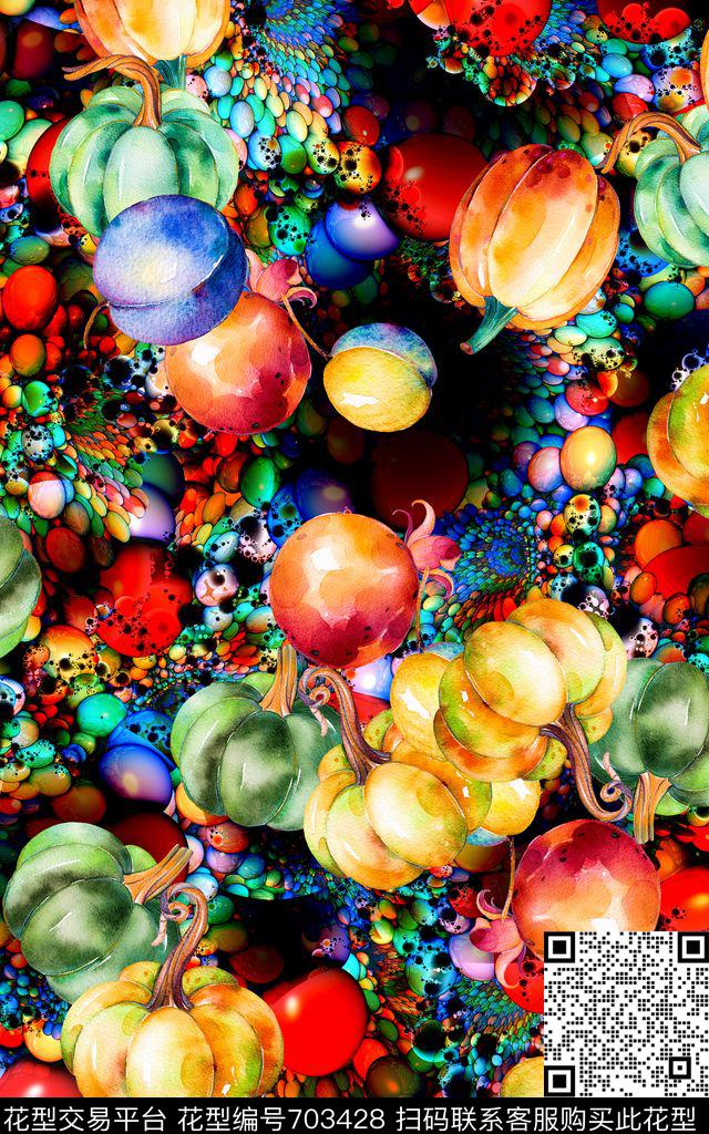 水果南瓜植物数码印花华亿平台下载（图片编号: 703428） - 瓦栏（Walan）