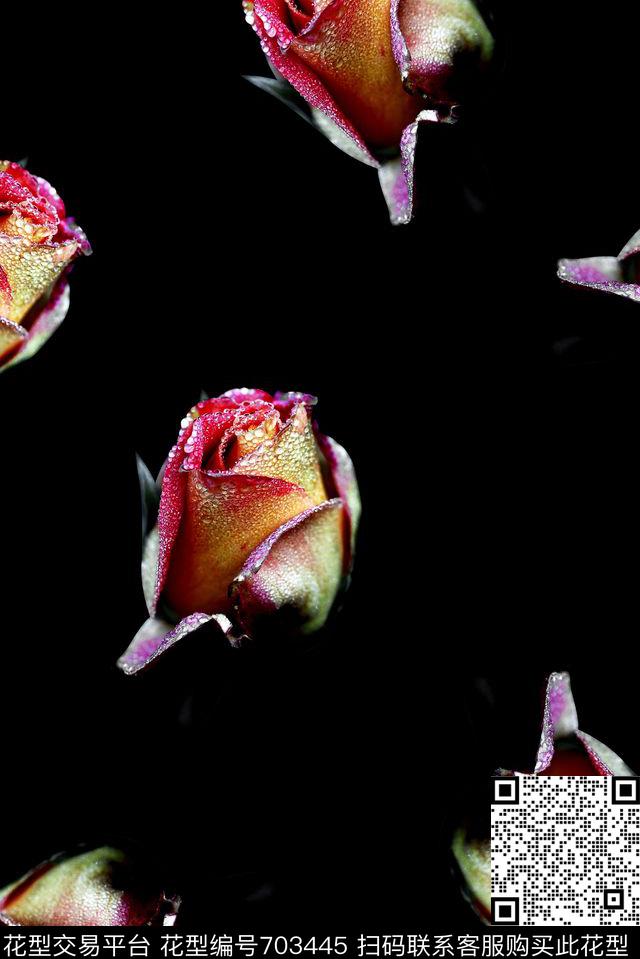 玫瑰花花卉数码印花时尚潮流女装裙子印花抽象水彩花朵数码印花华亿平台下载（图片编号: 703445） - 瓦栏（Walan）