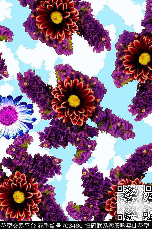 时尚潮流手绘花卉数码印花女装清爽花朵印花春夏泳装抽象纹理几何印花数码印花华亿平台下载（图片编号: 703460） - 瓦栏（Walan）