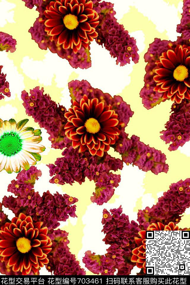 时尚潮流手绘花卉数码印花女装清爽花朵印花春夏泳装抽象纹理几何印花数码印花华亿平台下载（图片编号: 703461） - 瓦栏（Walan）