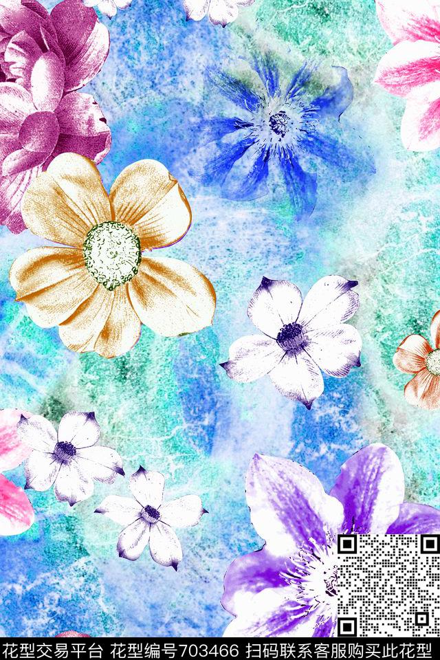 花卉水彩朦胧底纹数码印花华亿平台下载（图片编号: 703466） - 瓦栏（Walan）