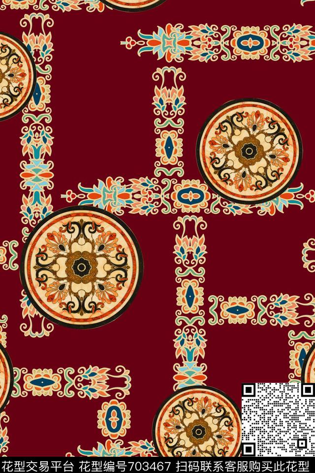 民族风几何图案拼接数码印花华亿平台下载（图片编号: 703467） - 瓦栏（Walan）