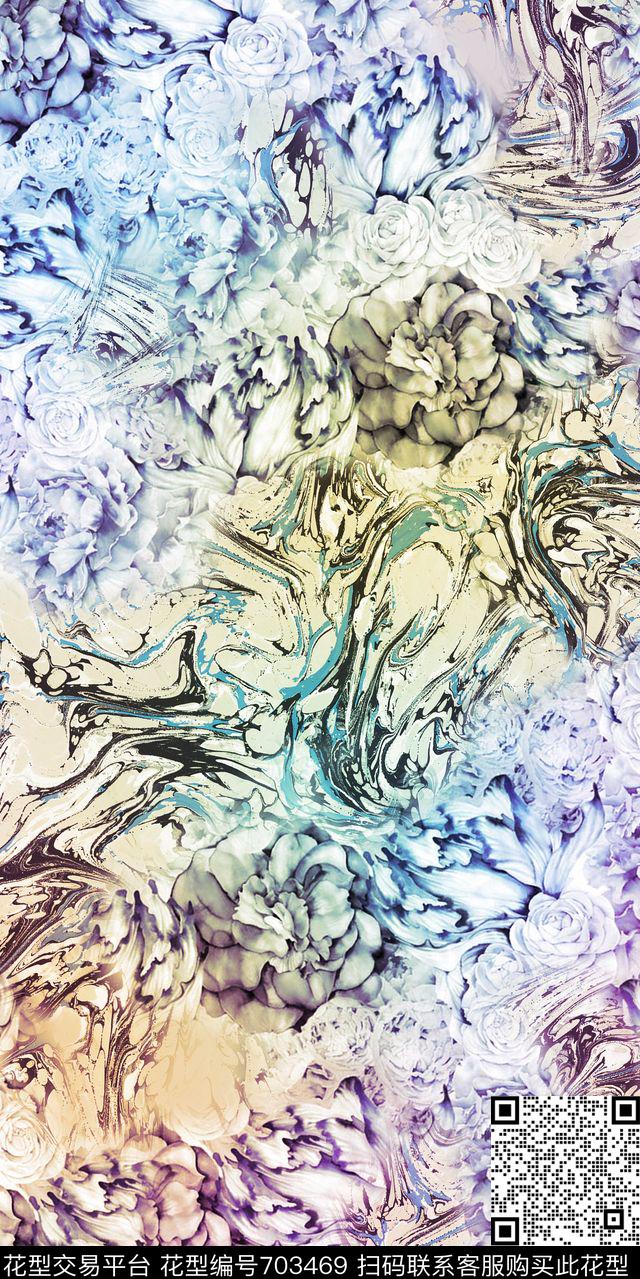抽象不规则几何玫瑰数码印花华亿平台下载（图片编号: 703469） - 瓦栏（Walan）
