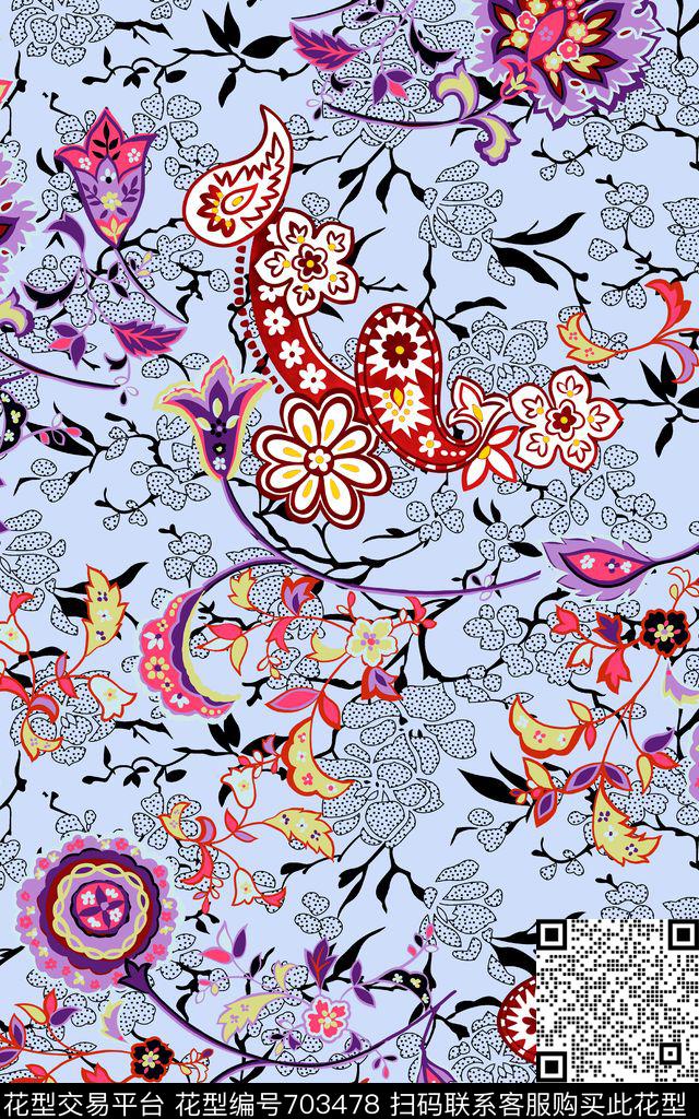 抽象花卉色块传统印花华亿平台下载（图片编号: 703478） - 瓦栏（Walan）