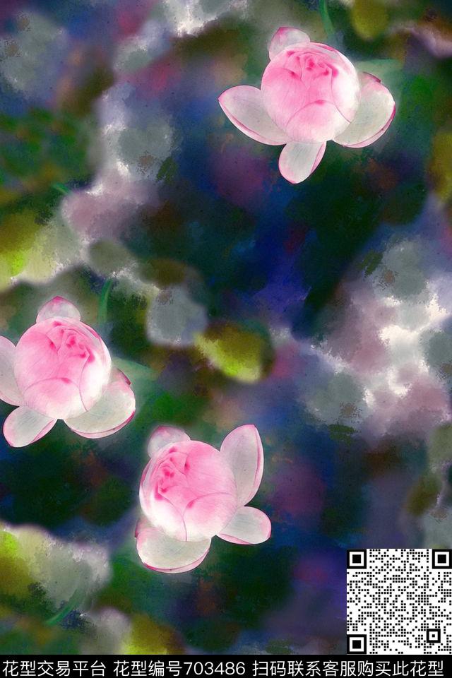 机理纹花卉荷花数码印花华亿平台下载（图片编号: 703486） - 瓦栏（Walan）