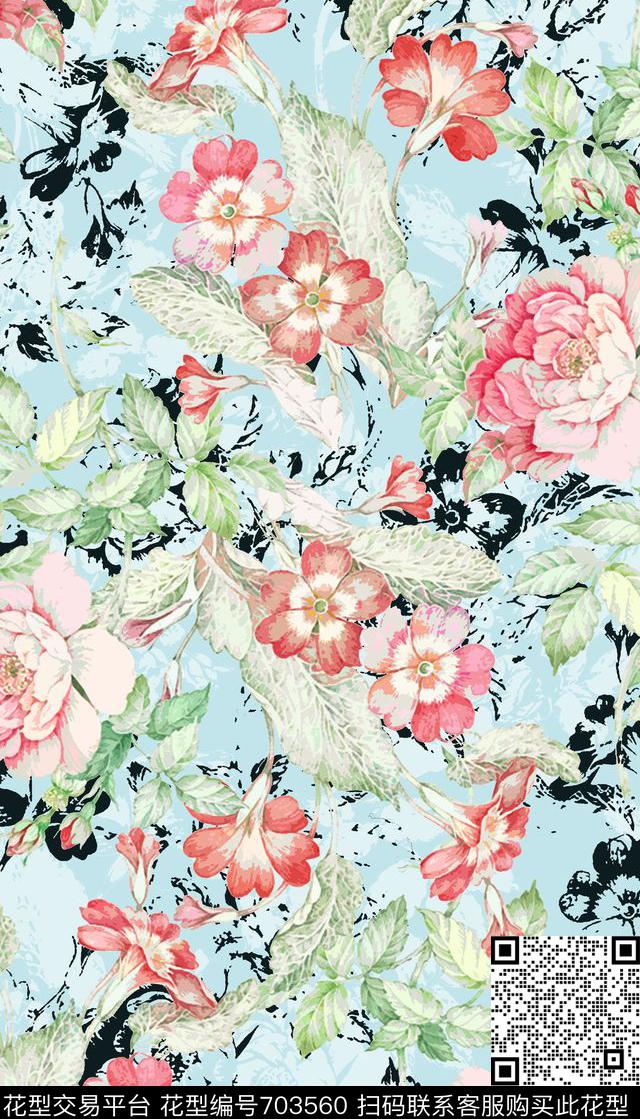 创意水彩花卉女装数码印花华亿平台下载（图片编号: 703560） - 瓦栏（Walan）
