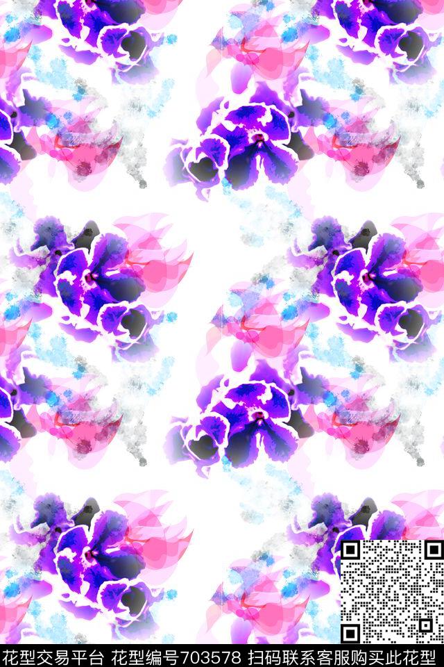 水彩水墨清爽花卉数码印花华亿平台下载（图片编号: 703578） - 瓦栏（Walan）