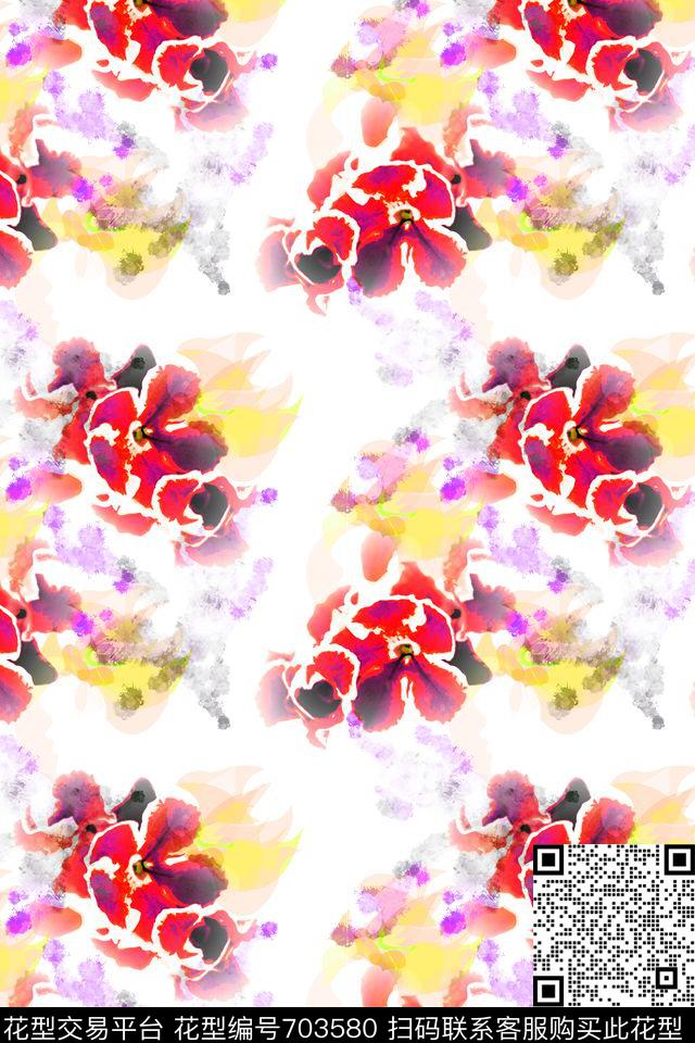 水彩水墨清爽花卉数码印花华亿平台下载（图片编号: 703580） - 瓦栏（Walan）