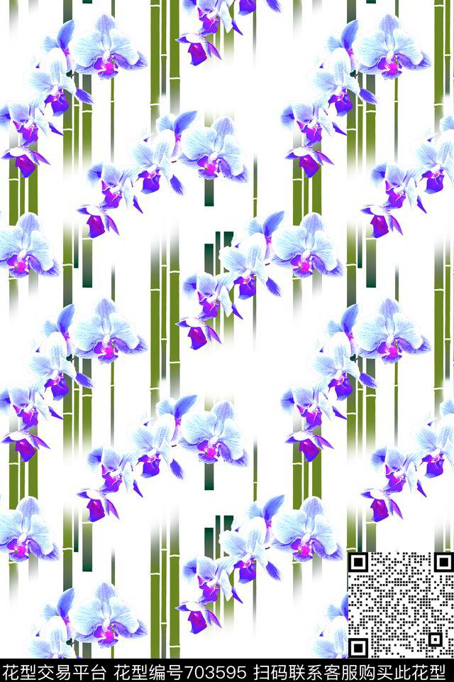 竹子碎花花卉数码印花华亿平台下载（图片编号: 703595） - 瓦栏（Walan）