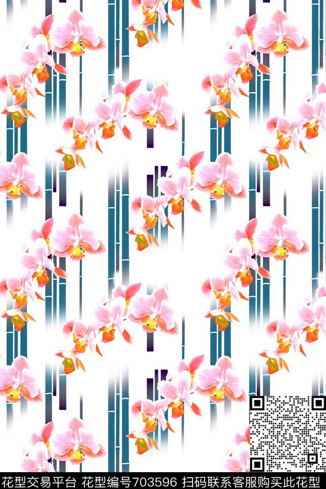 竹子碎花花卉数码印花华亿平台下载（图片编号: 703596） - 瓦栏（Walan）